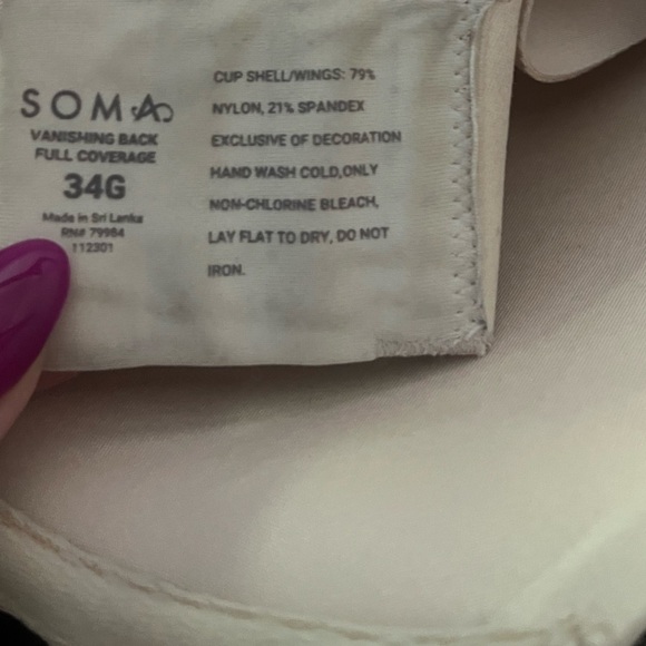 Vanishing Back Full Coverage Bra 34G Pale Sand Nude Neutral SOMA Cuup Skims gap - Picture 4 of 7